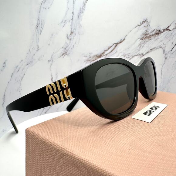 New MIU MIU Sunglasses Black Gold Rectangle Cat Eye Geometric Authentic